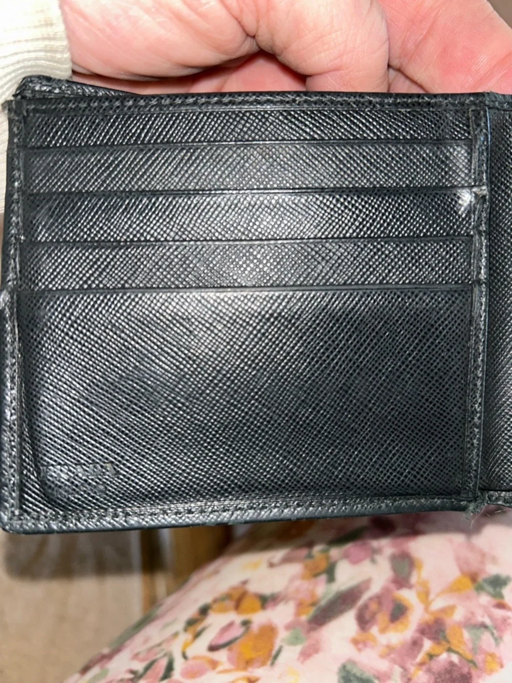 Mens Prada Black Leather Bi-Fold Wallet